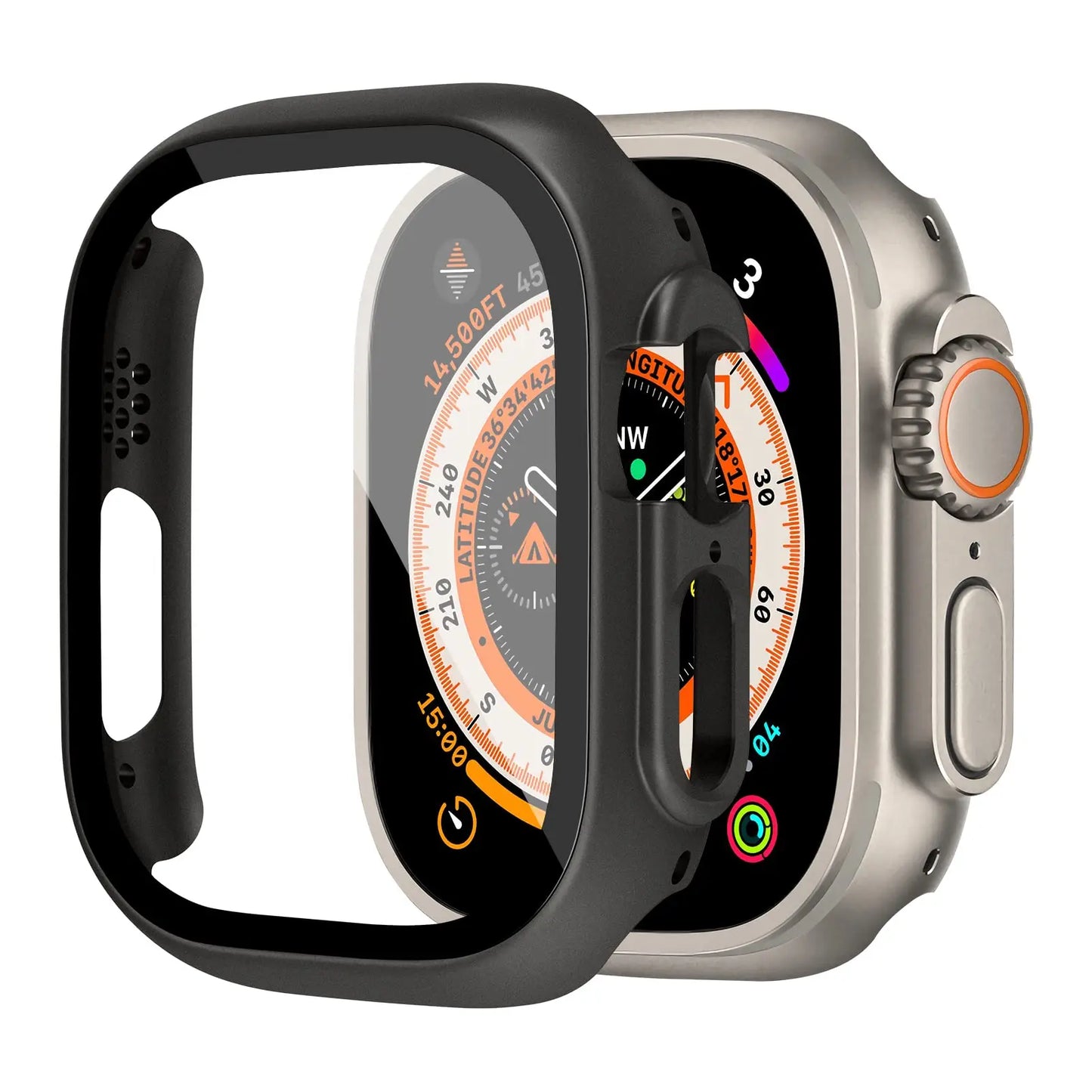 Shockproof PC Case with Tempered Glass for Apple Watch