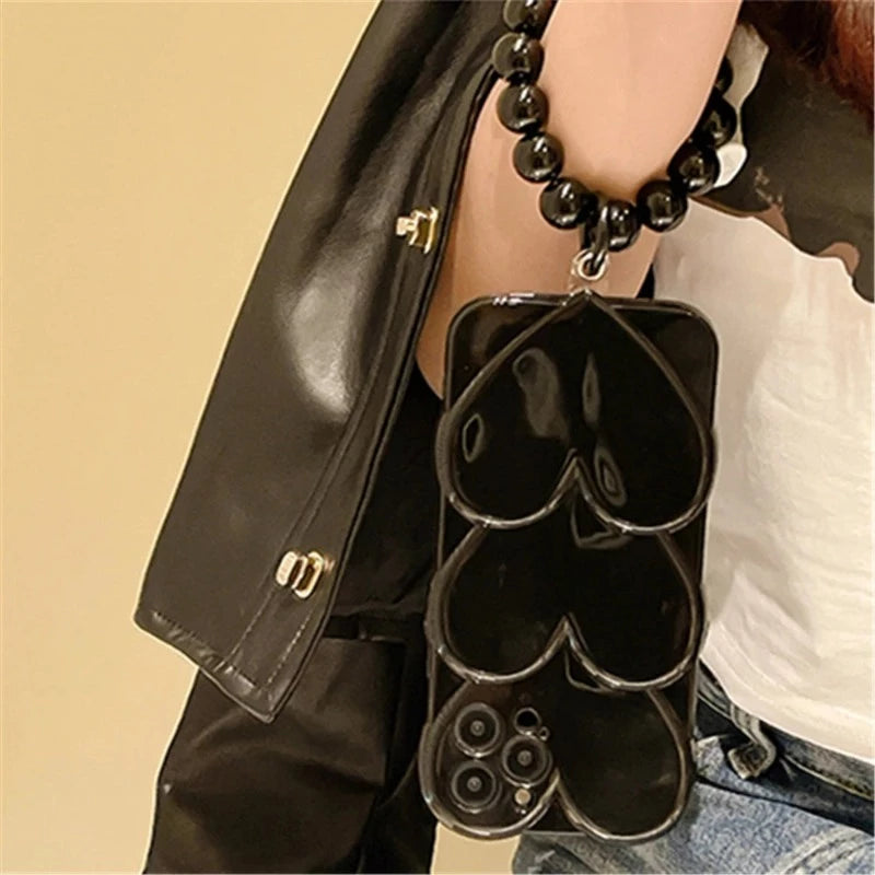 Black Overlapping LoveHeart Case + Strap
