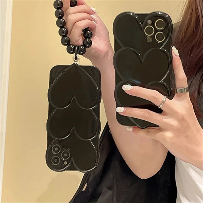 Black Overlapping LoveHeart Case + Strap