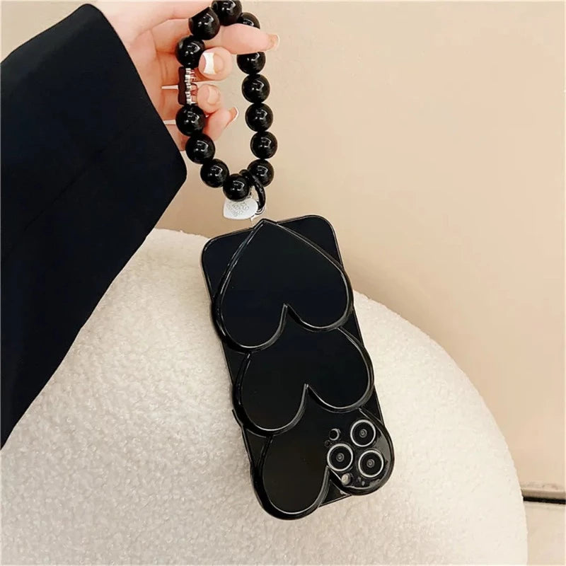 Black Overlapping LoveHeart Case + Strap
