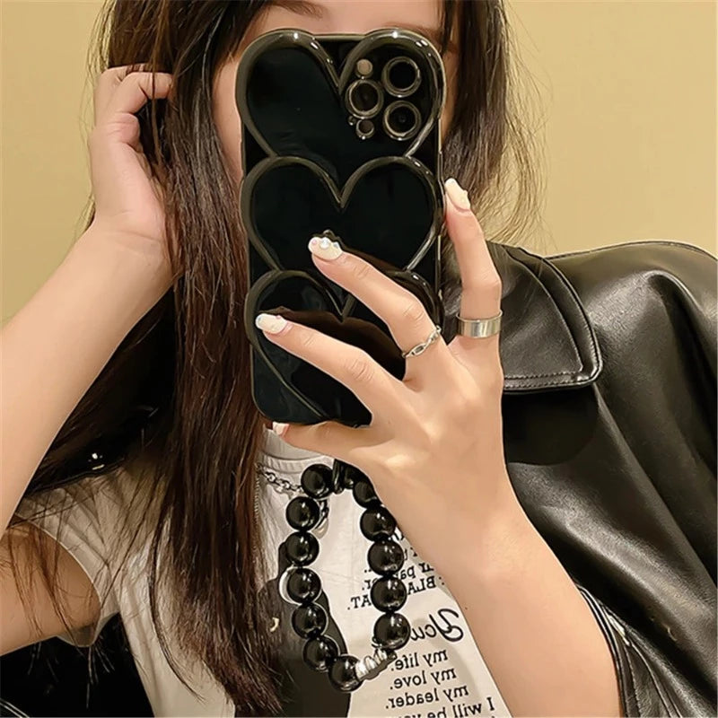 Black Overlapping LoveHeart Case + Strap
