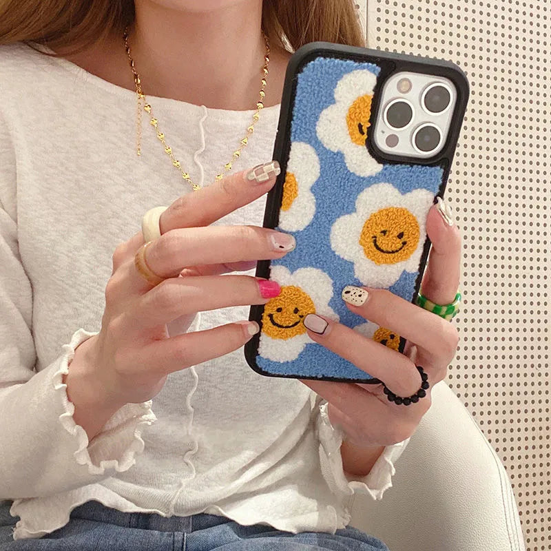 Smiley-Blumen-Handtuch-Stickerei-Etui