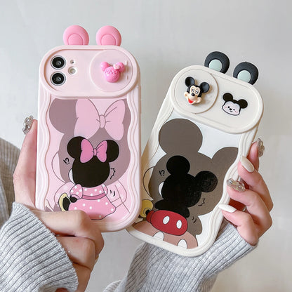 3D Ears Toy Winnie Minnie Stitch Sliding Camera iPhone Case