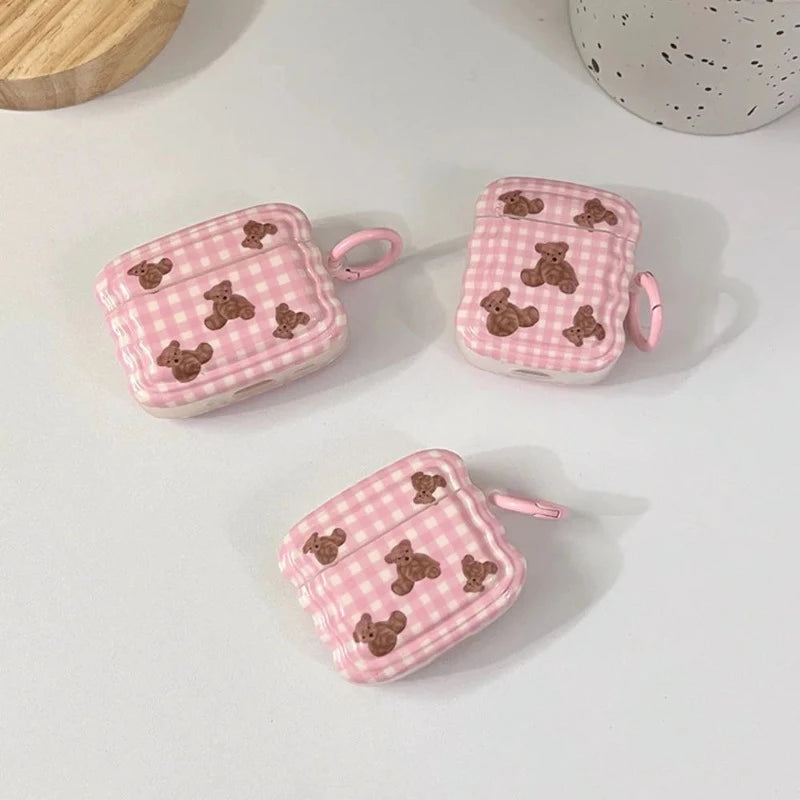 Pink Lattice Bears Airpods Case