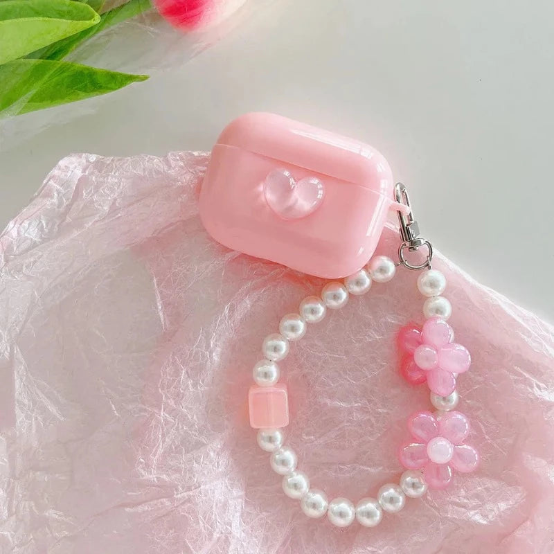 3D LoveHeart AirPods Case + Pearl Strap