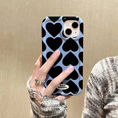 Blue & Black LoveHeart Glossy Case