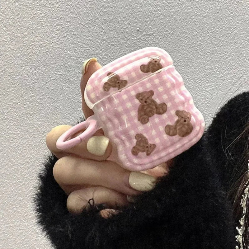 Pink Lattice Bears Airpods Case