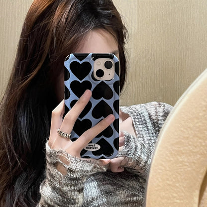 Blue & Black LoveHeart Glossy Case