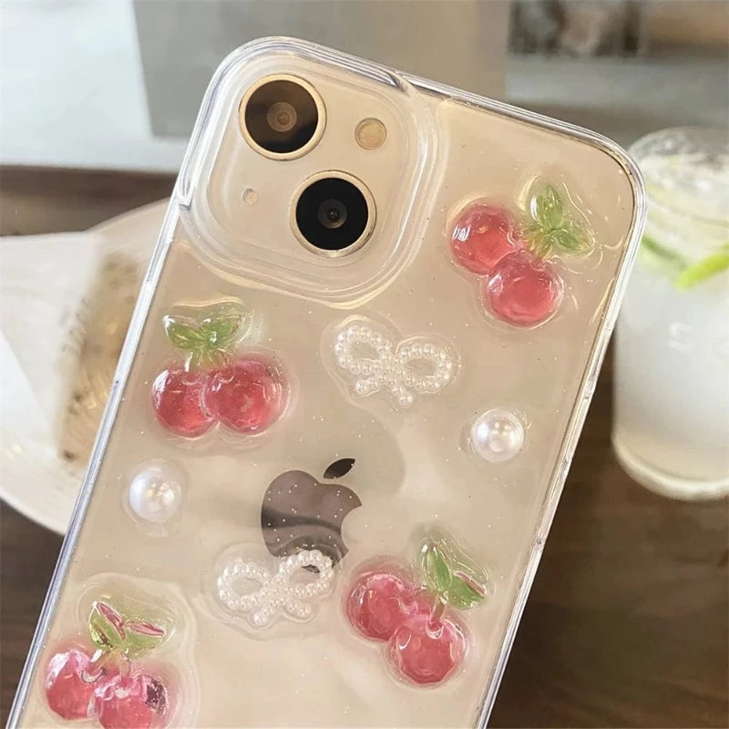 3D Cherries & Pearl Bow Case