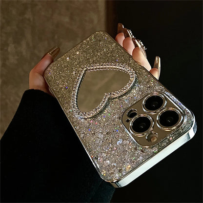 3D Love Heart Mirror Sequins iPhone Case