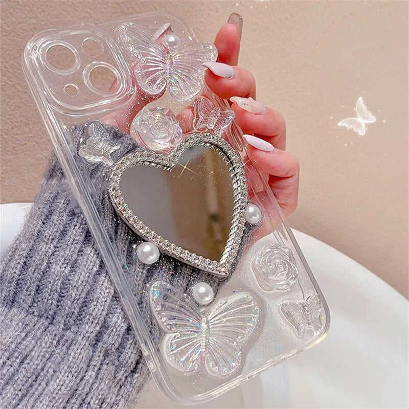 3D Butterfly + Mirror LoveHeart Case