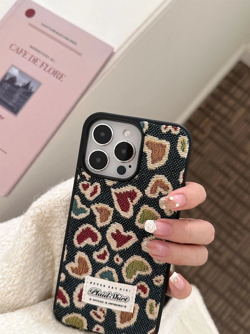 Denim Embroidery LoveHeart Case