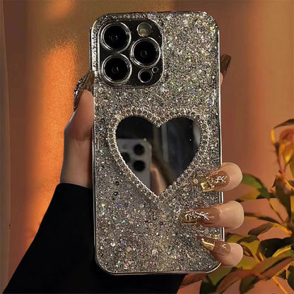 3D Love Heart Mirror Sequins iPhone Case