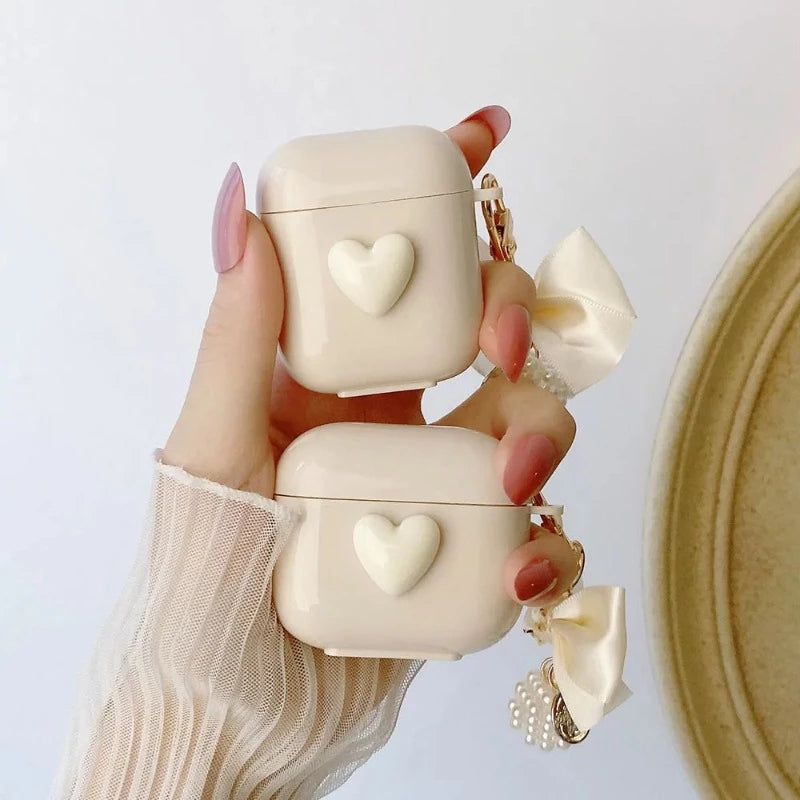 3D Heart AirPods Case + Ribbon Bowknot Charm