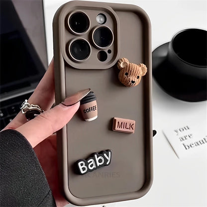 Cute 3D Bear Coffee Cartoon Silicone iPhone Case