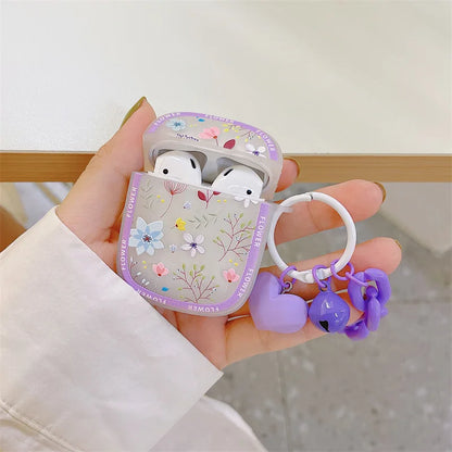 Purple Floral AirPods Case + LoveHeart Charm