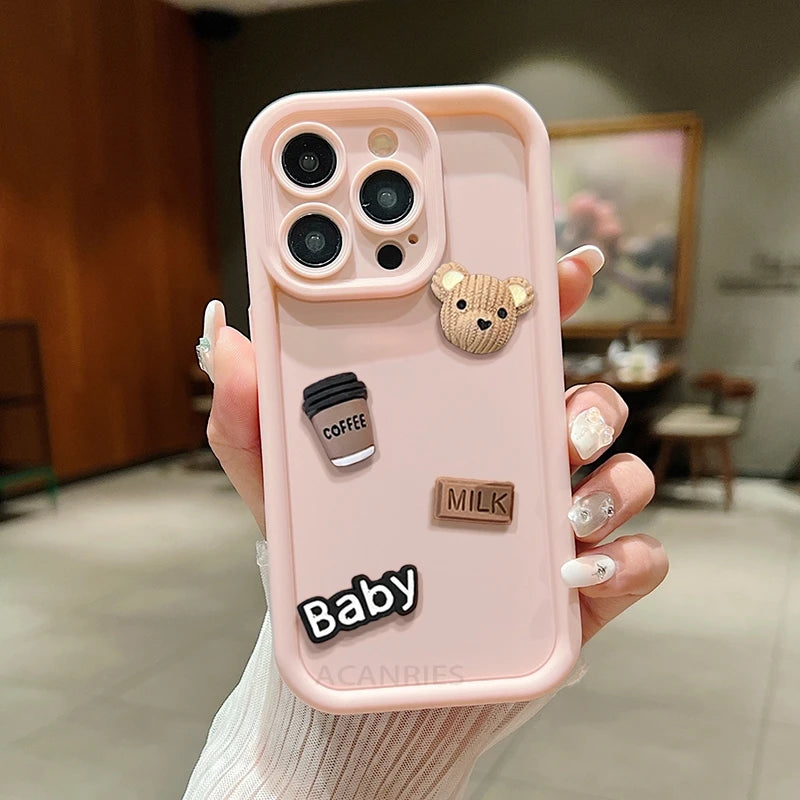 Cute 3D Bear Coffee Cartoon Silicone iPhone Case