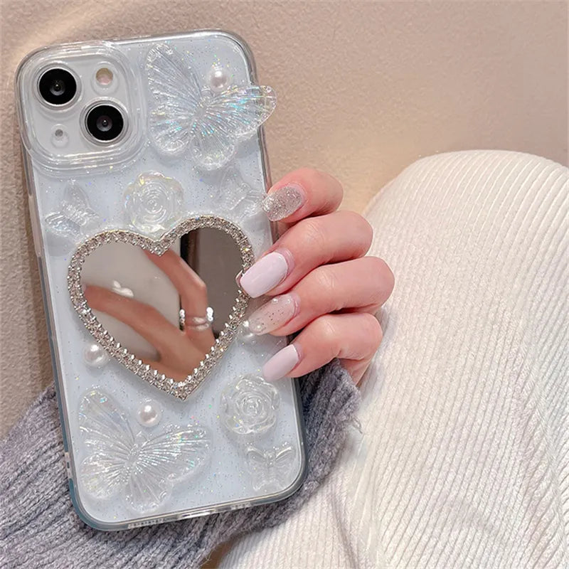 3D Butterfly + Mirror LoveHeart Case