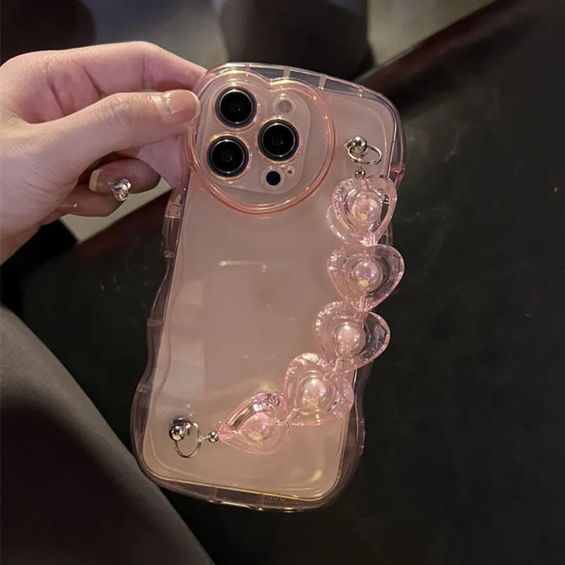 Wavy Clear Pink Case + LoveHeart Strap