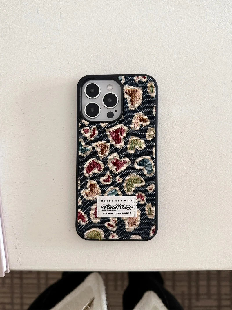 Denim Embroidery LoveHeart Case