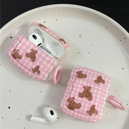 Pink Lattice Bears Airpods Case