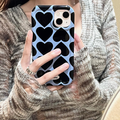 Blue & Black LoveHeart Glossy Case