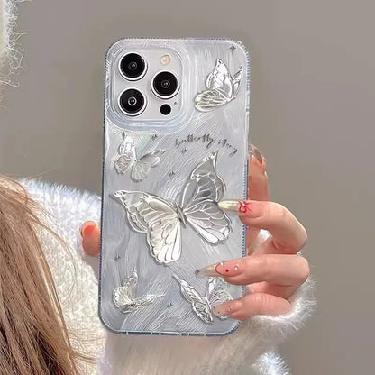 Luxury Laser Silver Butterfly iPhone Case