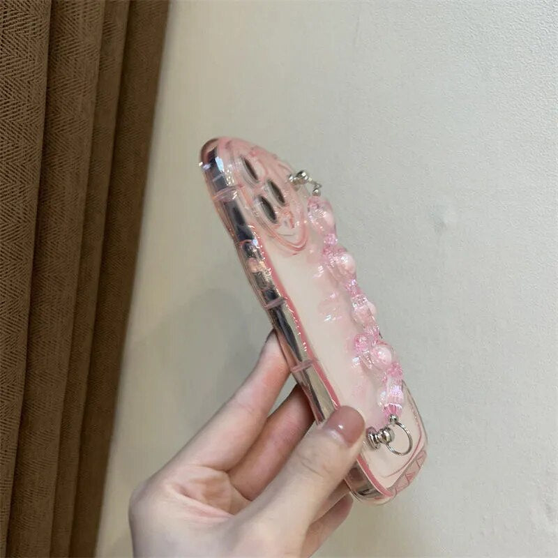 Wavy Clear Pink Case + LoveHeart Strap