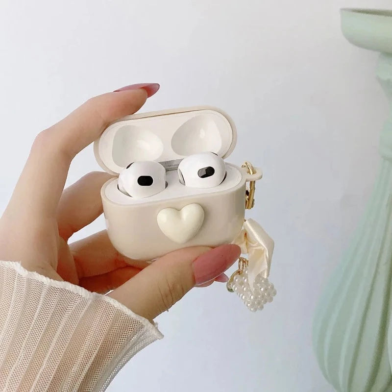 3D Heart AirPods Case + Ribbon Bowknot Charm