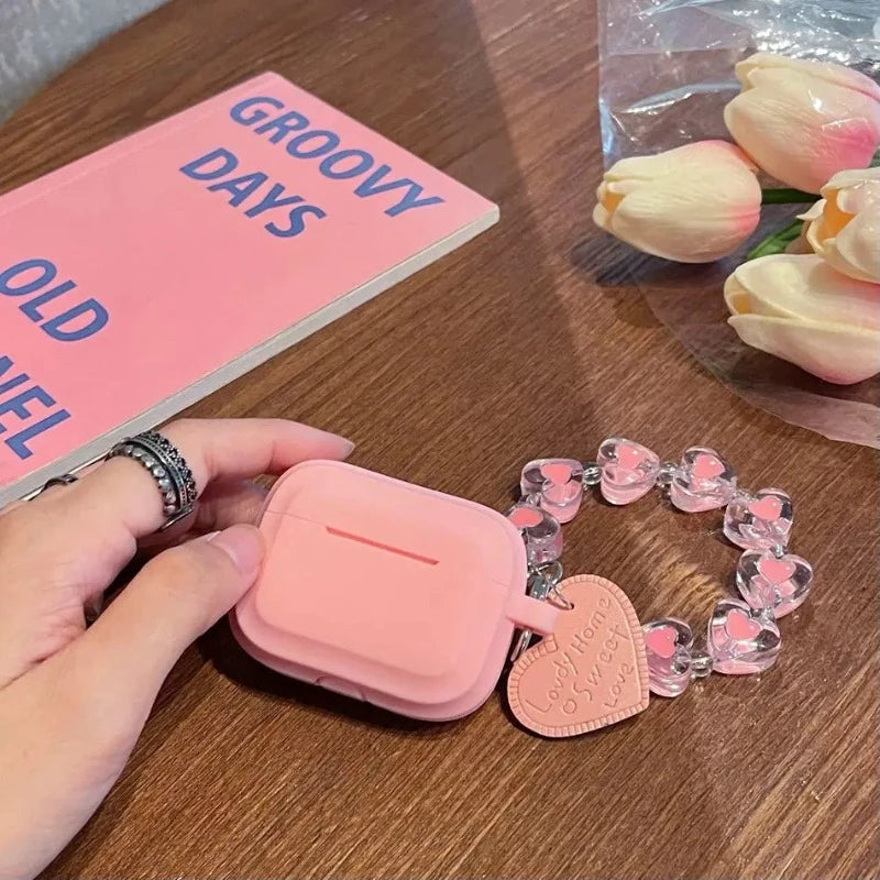 Pink Silicone AirPods Case + LoveHeart Strap