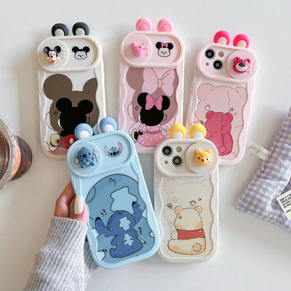 3D Ears Toy Winnie Minnie Stitch Sliding Camera iPhone Case