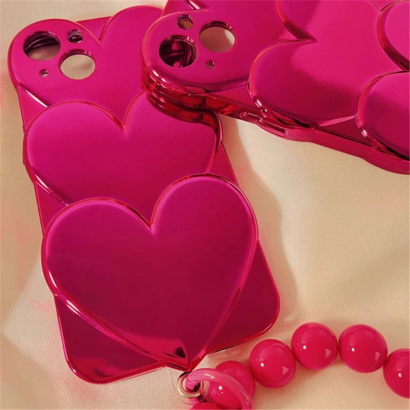 Pink Overlapping LoveHeart Case + Strap