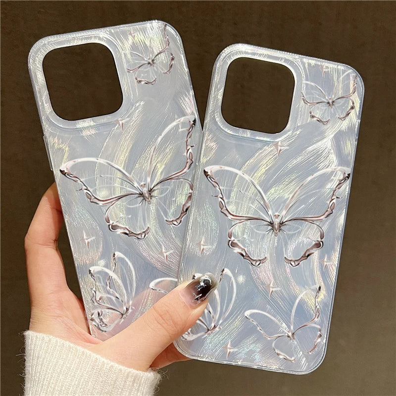 Luxury Laser Silver Butterfly iPhone Case