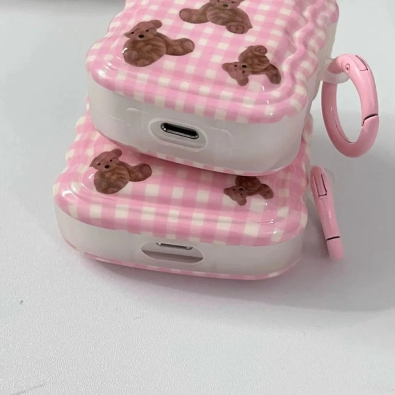 Pink Lattice Bears Airpods Case