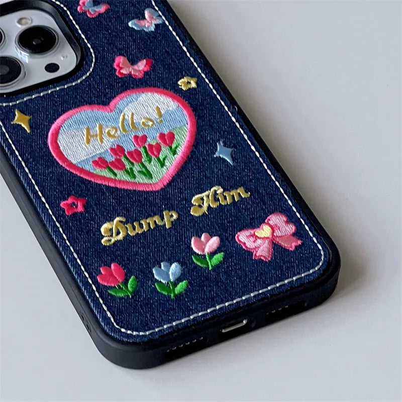 Denim LoveHeart Blumenetui