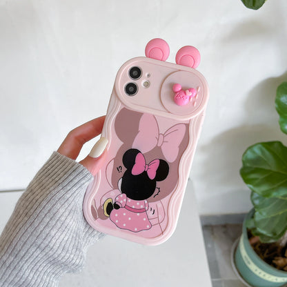 3D Ears Toy Winnie Minnie Stitch Sliding Camera iPhone Case