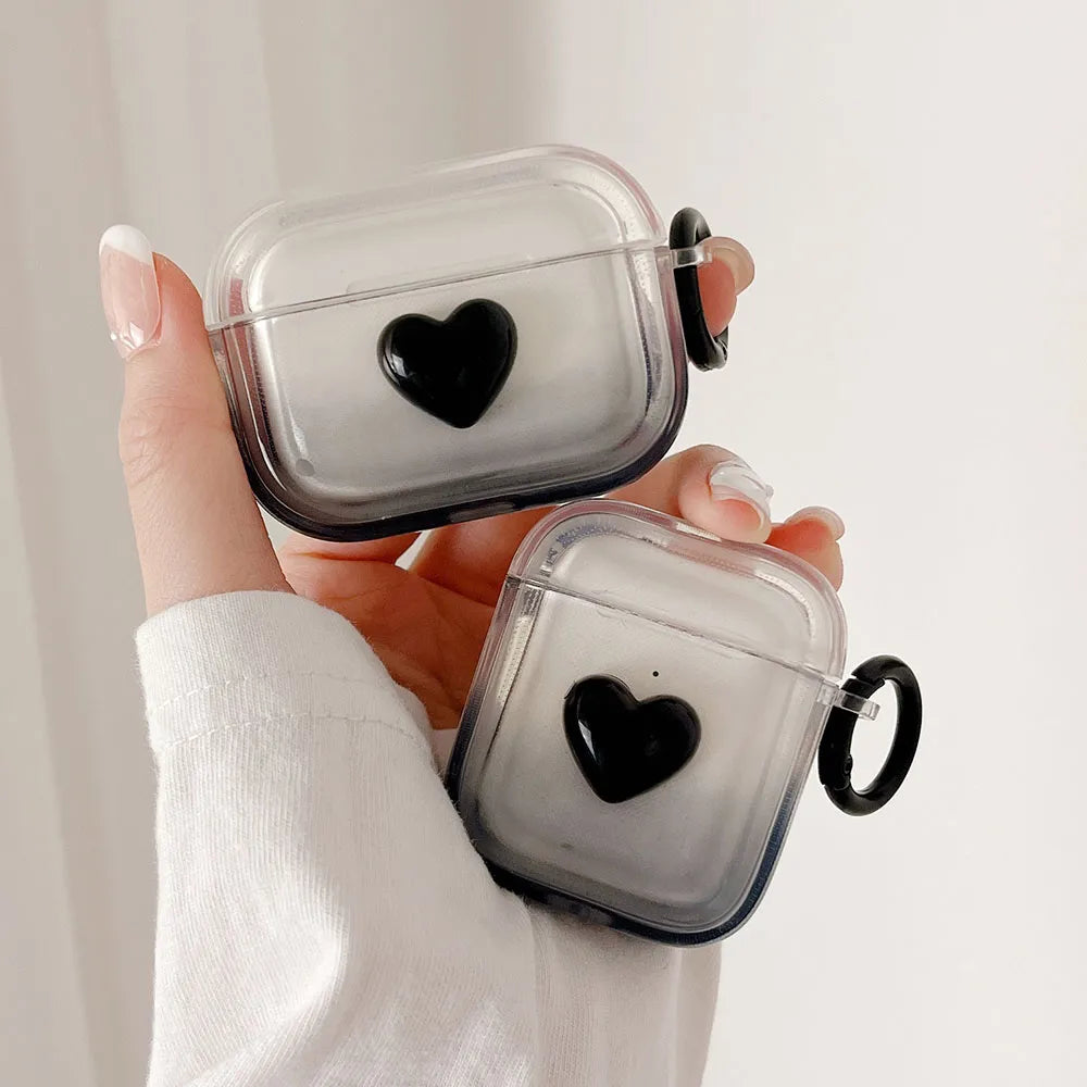 3D Black LoveHeart AirPods Case