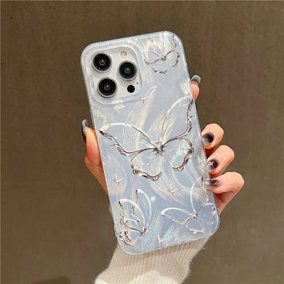 Luxury Laser Silver Butterfly iPhone Case