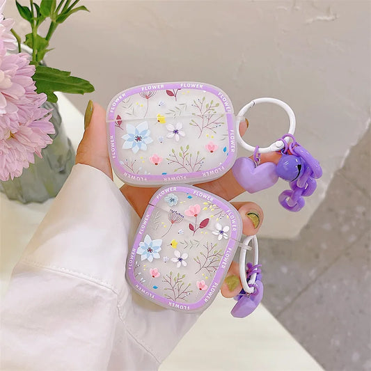 Purple Floral AirPods Case + LoveHeart Charm