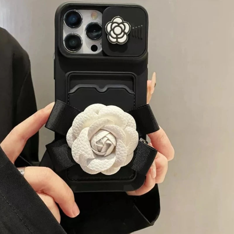 3D Camellia Flower Card Holder Case