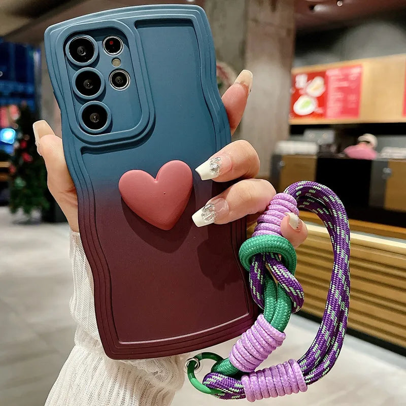 Love Heart Gradient Wrist Strap Samsung Mobile Case