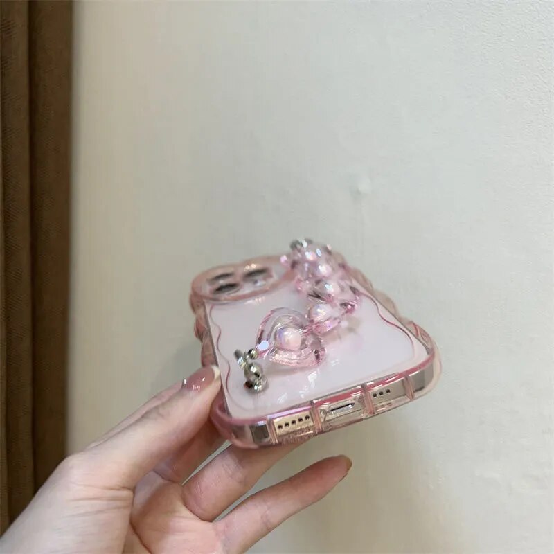 Wavy Clear Pink Case + LoveHeart Strap