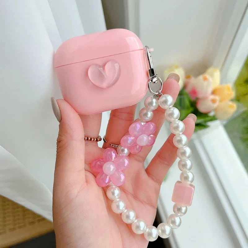 3D LoveHeart AirPods Case + Pearl Strap