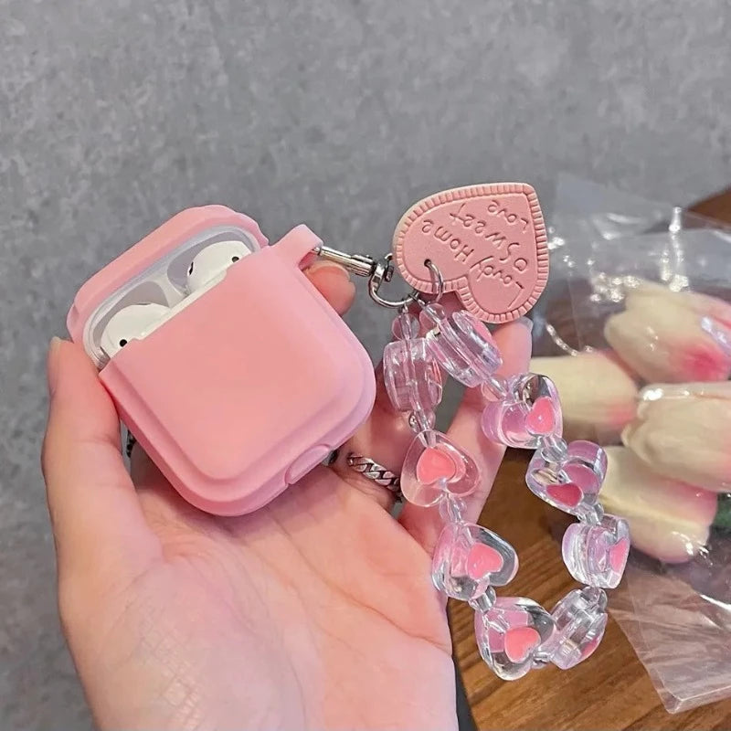 Pink Silicone AirPods Case + LoveHeart Strap