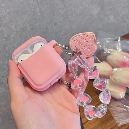 Pink Silicone AirPods Case + LoveHeart Strap