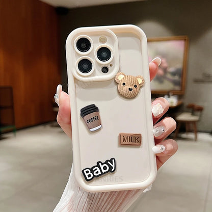 Cute 3D Bear Coffee Cartoon Silicone iPhone Case