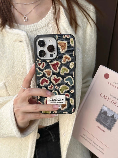 Denim Embroidery LoveHeart Case