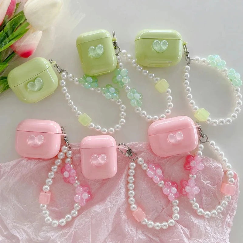 3D LoveHeart AirPods Case + Pearl Strap