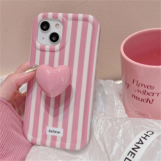 Pink Stripes Case + LoveHeart Stand