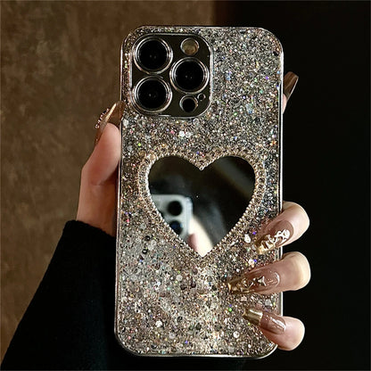 3D Love Heart Mirror Sequins iPhone Case